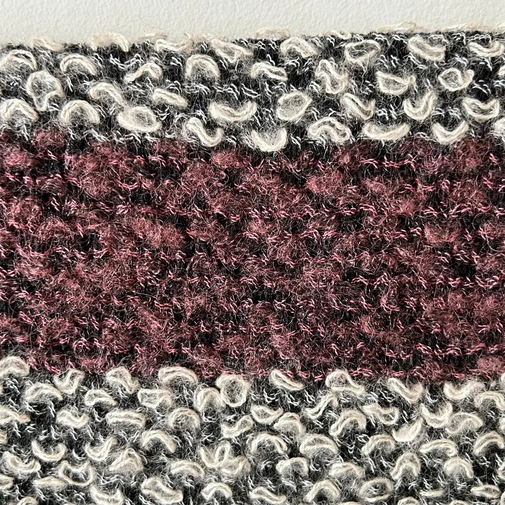 Purple Gray Fuzzy Boucle Wool Fringe Scarf